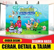 Cetak Banner / Spanduk Ulang Tahun Ultah Anak Tema spongebob squarepants- Dekorasi Ulang Tahun - Hia