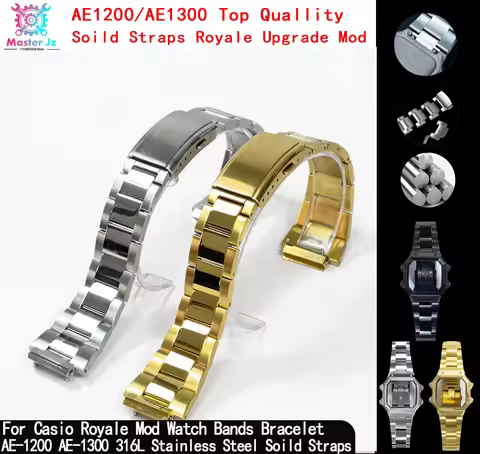 316L Stainless Steel Solid Watch Strap For Casio AE1200WH Watch Royale Mod Brushed Polished Bracelet