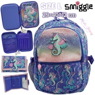 UNGU Smiggle Backpack Kindergarten Purple Unicorn Motif/School Backpack Smiggle Glitter Hippo/School Bag SDS Junior High School Girls/Girl