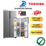 FREE SHIP Toshiba Side By Side Refrigerator Inverter Smart Fridge 530L Peti Sejuk Side By Side 冰箱 GR-RS602WI-PMY(49)