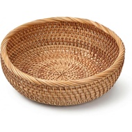 Keranjang Roti Rotan Buatan Tangan dengan Dinding Dalam, Keranjang Buah Rotan Bulat untuk Meja Dapur