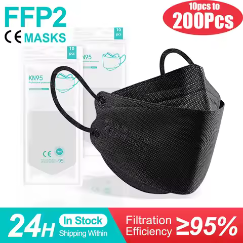10-200pcs FFP2 Mask Black FPP2 Mask Approved 4layers Fish Masks ffp2 Homologada KN95 Mascarilla Adul