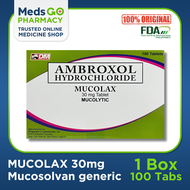 Ambroxol 30mg for Kids and Adults - 1 Box x 100 Tablets (Mucosolvan generic)