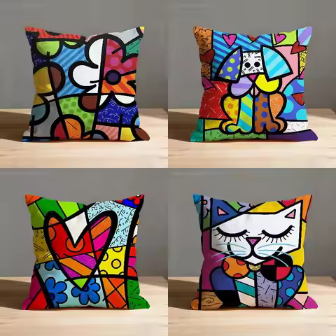 B-BrittoES Happy Art Movement Throw Pillow Case For 50x50cm 40x40cm 55x55cm 45x45cm 30x30cm Square B