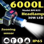 BM H25 Headlamp Rechargeable Motion Sensor 6000LM Zoomable Multi-function Waterproof Headlight LED U