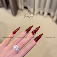 Transparent red jelly nail box - red nails with stones - nails CNY