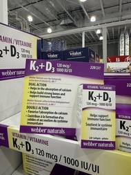 Webber Naturals K2 + D3 120mcg/1000 IU/UI 220 Softgels/ 加拿大直運