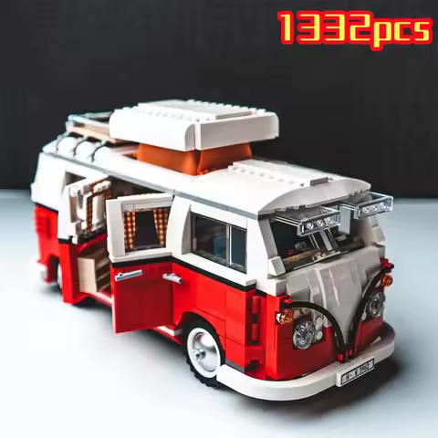 1332pcs Technical T1 Camper Van Bus Car Building Blocks Vehicle Assemble Model Fit MOC Set Bricks To