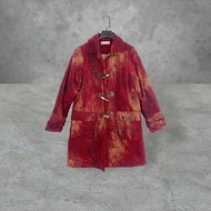 暗紅色 條紋絨 薄鋪棉 暈染 微厚 口袋 寬長版 外套 大衣 OPME25