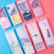 Student Drawing Ruler Plastic Ruler Triangle Ruler Protractor Ruler Learning Stationery Plastic Box 