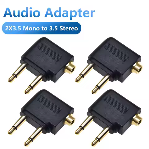 2PCS Audio Adapter 3.5mm Plug Jack Airline Airplane Earphone Headphone Audio Adapter for Airplane Tr