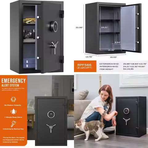 Biometric Fingerprint Safe Box with Digital Lock, 3-Spoke Handle, Touch Screen, Removable Shelves, I