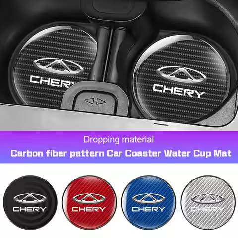 2Pcs Carbon Fiber Leather Car Coaster Water Cup Mat For Chery Tiggo 7 8 Pro Plus Omoda 5 9 FX Non-sl