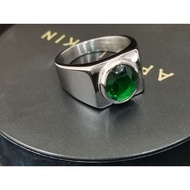 Stainless Steel Men's Ring With 8x10mm Green CZ Stone. Cincin Steel Lelaki Dengan Batu Permata Zircon Hijau.