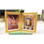 6x8 Inch Hinged Picture Frame Insert 5x7 Clear Glass On Both Sides Gold Laser Sticker (Empty Frame)