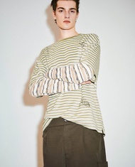 URBAN REVIVO - Áo thun nam cổ tròn tay ngắn phối sọc UML450061-GF5