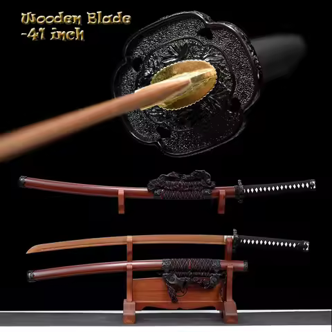 Quality Wooden Sword, Japanese Tachi, Iaito Sword, Samurai Katana, Dark Red Saya,Training Practical 