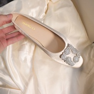 Size 33-44 Wedding shoes New Rhinestone Shoes Flat Shoes Bridal Shoes Square Soft-soled Plus Size Sh