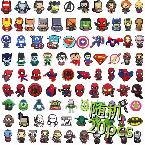 Random 20-200Pcs Hot Toys Marvel Spider-Man Series Shoe Charms For Clogs,PVC Shoe DIY Decorations Pr