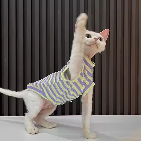 Cotton striped air-conditioned vest with high elasticity is good to wear in summer thin Sphynx cat D