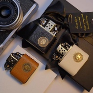 一皮一木手工復古純銅老式煤油打火機高檔禮品防風個性真皮