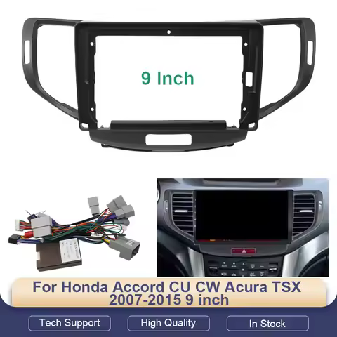 Car Radio Fascias Frame For Honda Accord CU CW Acura TSX 2007-2015 9 inch Stereo Panel Wiring Harnes