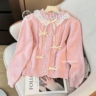 MAMAMARA - Sisca Knit Cardigan with Cute Pastel Ribbon, Soft Casual Knitwear Cardigan Woman Cute Kni