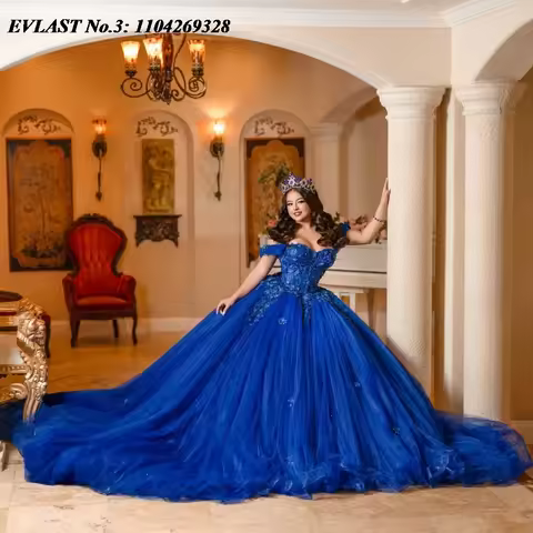 EVLAST Customized 2025 Royal Blue Quinceanera Dress Ball Gown Lace Applique Beading Corset Sweet 16 