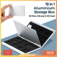 JJC Memory Card Aluminum Storage Box 18in1 16 MicroSD and 2 SD Card