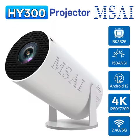 MSAI HY300 Projector Multi-Language Android 12 1024x720P 4 Point Keystone 40-120" Screen Wireless Ca