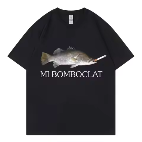 Funny Mi Bomboclat Fish Meme Short Sleeved T-shirt for Male and Female College Students Couple Outfi