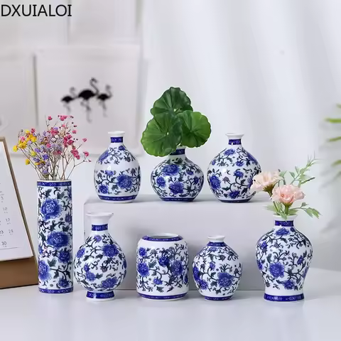 DXUIALOI Chinese antique mini applique small vase ceramic crafts living room desktop hydroponic vase