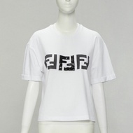 FENDI ROMA black bead embellished FF Zucca logo white tshirt S