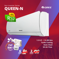 Gree Queen Non-Inverter (1.5HP) R32 Aircond | GWC12ACC | 3D Airflow | Auto Clean | Energy Saving