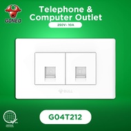 BULL 2 Gang Telephone & Internet Combined Socket G04T212 White and Dark Grey