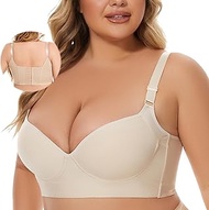 Push Up Bras for Women Plus Size Full Coverage Wide Straps Bra,Back Fat Smoothing Comfortable T-Shir