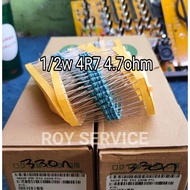 50pcs Resistor 4.7 Ohm 1/2W Taiwan / R 4.7 Ohm 1/2W Taiwan 4R7 1/2 Taiwan
