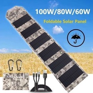 100W/80W/60W Foldable Solar Panel 5V USB Portable Battery Charger for Cell Phone Outdoor Waterproo