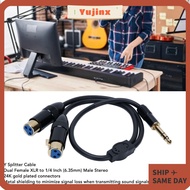 YUJINX Dual XLR Female to 1/4in Male, Stereo Audio 0.5m / 1.6ft 6.35mm TRS to 2 XLR Y Splitter Cable