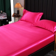 【Super low price】Mulberry Silk Bed Sheet Set with Fitted Sheet Flat Sheets Pillowcase Luxury Solid C