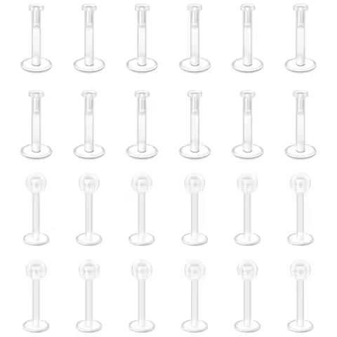 20pcs 16G Bioflex Plastic Lip Rings Labret Retainer Bar Length Clear Forward Helix Tragus Earrings F