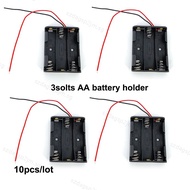 10pcs/lot 2pin Black Plastic 3 Slots AA 3x1.5v  4.5v Battery Storage Box Case DIY Batteries Containe