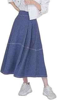 Bis BVC13180 Women's Skirt, Washable, Color & Denim-like Tuck Flared Skirt, navy (41), Medium