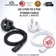 150cm 1.5m UK 3 Pin to C7 Figure-8 Cable | 黑白八字电源线 | Kabel Kuasa Hitam/Putih