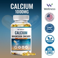 Wellness Calcium Magnesium Zinc D3 Supplement (Calcium 1000mg - Magnesium 400mg - Zinc 25mg)120pcs