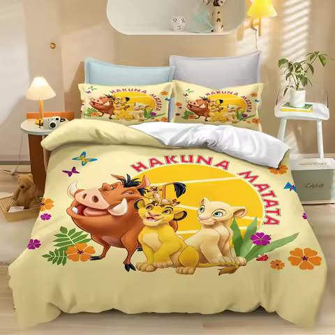 Lion King Simba 3D Printed Bedding Set, Anime Lion King Duvet Cover Pillowcases for Girl Boy Gift Si