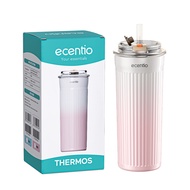 ecentio Tumbler Stainless Steel Aesthetic 450ml Double Cover Tumblr Botol Minum Free Sedotan