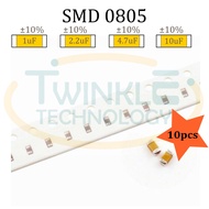 Capacitor SMD 0805 50V/25V/16V/10V C0G/NP0/X7R 10pcs 1uF 2.2uF 4.7uF 10uF
