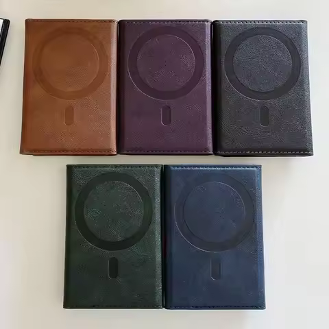 Strong Magnetic Folding Wallet Card Holder Leather Case for Magsafe IPhone 17 16 Pro Max Samsung S25