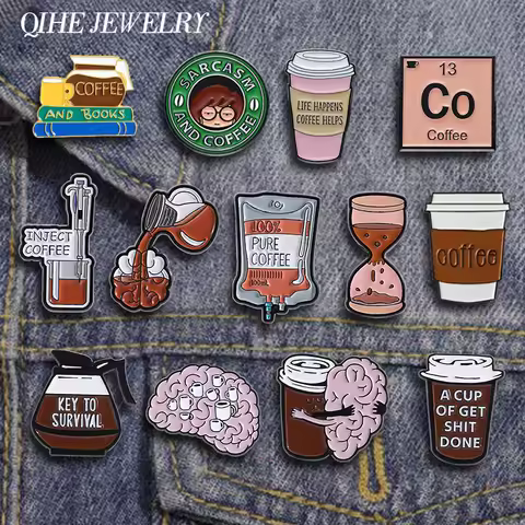 100% Pure Coffee Iv Bag For Medical Enamel Pins Coffee Filling Brain Inject Key To Survival Coffee B